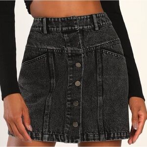Real Babe Black High Waisted Button-Up Denim Mini Skirt - new with tags